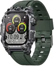 AvviKro Military Smart Watch for Men(Answer/Make Calls) with LED Flashlight, 2.01" Outdoor Rugged Smartwatch, 100+ Sports Fitness Tracker, Smart Watches for Android iOS (Black ◆ [Army Green pu Band])