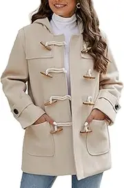 [PAODIKUAI] Women's Wool Blend Hooded Toggle Duffle Coat Casual Wool Coats Winter Outwear