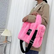 Luxury Designer Faux Fur Tote Bag for Women - Autumn Winter Plush Shoulder Crossbody Bags Sky blue