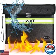 6500°F Fireproof Document Bag with Lock, Upgraded Fireproof/Waterproof Money