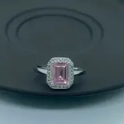 Fashionable Emerald Cut Pink Lab Created Sapphire Prong Style Women's Fine Ring