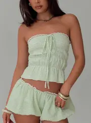Short And Sweet Strapless Top Green Check