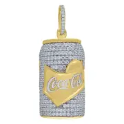 Men's Yellow Gold Finish Simulated Diamond Coca-cola Coke Bottle Pendant 1.8"