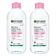 2X400ML Garnier Micellar Cleansing Water For Sensitive Skin Face Makeup Remover
