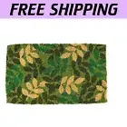 Durable Water-Resistant Coir Doormat with Vibrant Green Leaf Print