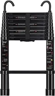 [ARCHOM] Telescoping Ladder 8.5 FT - Aluminum Telescopic Ladder with Hooks - Folding Extension Ladders for Home Work Loft Roof Attic RV Ladder with EN131 Certification - 330lbs Max Capacity (Black)
