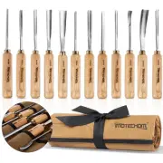12-Pieces Woodworking Wood Carving Tools Chisel Set with Canvas Bag, Razor Sh...