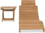 Camping Sunloungers Reclining Patio ChairsSolid Teak Wood Folding Sun Lounger with Table