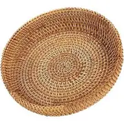 Rattan Storage Basket Makeup Organizer Serving Tray Food Serving Baskets Rustic Rattan Basket Table Tray Decorative Round Wicker Tray Tabletop Fruits