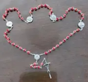 Rosary Beads Coral/Silver 48cm Length