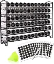 Spice Rack Organizer with 72 Empty Square Spice Jars, 340 Spice Labels with Chal