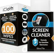 iCloth Large Screen Cleaning Wipes | Pack of 100 pre-moistened and Individually Sealed - Approved for Optical Clarity for use on Laptop and Desktop Screens, Touchscreen Monitors, Automotive Displays