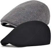 KiRYu Men Cotton Newsboy Cap Soft Fit Cabbie Hat Black/Dark Grey