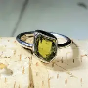 Natural Rough Cut Green Peridot Sterling Silver Ring Size 5.5 3g AN47