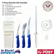 Butcher's 7PC Tool Kit DBONE Knife Pouch Boning Skinning Steak Knives Steel