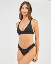 [Billabong] Billabong Women's Sol Searcher Elongated Triangle Bikini Top in Black Pebble Size 6 6 Black Pebble