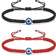 [VIBILIA] 2 Pcs Evil Eye Bracelets 7 Knot Lucky Bracelet Adjustable String Amulet for Women Men Teen Boys Girls - Black