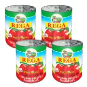 4 PACK Rega Peeled Tomatoes With Basil 28 oz can