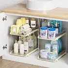 Stylish Stackable Bathroom Cabinet Organizers with Anti-Slip Pull-Out Drawers