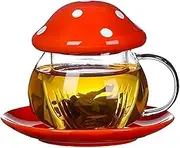 Mushroom Cup Cute Mug Tea Cup Belt Tea Infuser Mushroom Cup Set Mugs Coffee Cups 11 Ounces (Orange)