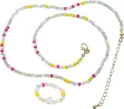 [Healvian] 1Set Crystal Necklace for Women Summer Fashion Beaded Necklace Ring Unique Design for Lightweight and Durable Jewelry Present for