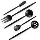 VANVRO Matte Black Serving Silverware Set, 5-Piece Round Shared Utensils Set ...