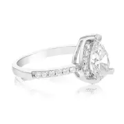 Sterling Silver Rhodium Plated Pear Shaped White Zirconia Ring, Q