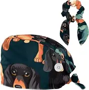 [YTYVAGT] Scrub Caps Women,Scrub Hats Suitable for Women,Colorful Dachshund Animal Dog Illustration