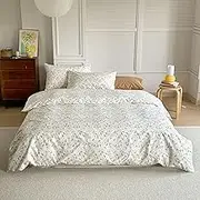 AOJIM Kids Adults Duvet Cover Set with Floral Pattern, Soft Comfy 100% Cotton Comforter Cover Set 3pcs, 1 Reversible Aesthetic Quilt Cover Full Size and 2 Matching Pillowcases for Room Decor, No Quilt