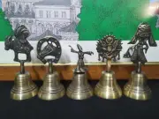Vintage Solid Brass Hand Bell – School Bell, Service Call Bell, Desk Set 5 pcs