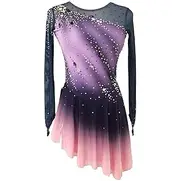 [JoyCan] Girl's Long Sleeved Purple Gradient Figure Skating Dress Elegant Figure Skating Skirt for Performance and Practice