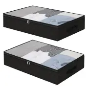 2 Pack Black Underbed Storage Bags with Clear Window and 2 Reinforced Handles