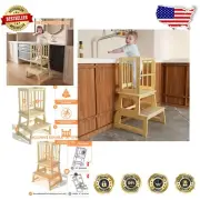 Innovative Toddler Step Stool Helper - Natural Wood Design for Kitchen & Bath