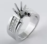 1.00 Ct Princess Semi Mount Diamond Engagement Ring 14K White Gold F-G VS1-VS2