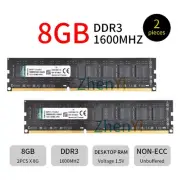 Kingston 16GB 2x 8GB DDR3 1600MHz PC3-12800U KVR16N11/8 2Rx8 Desktop Memory BT
