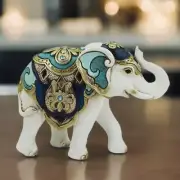 6"W White and Blue Thai Elephant Figurine