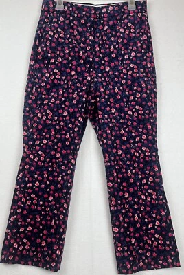 New J. CREW KICKOUT CORDUROY PANTS Sz 8 Navy Blue Pink Dotted Floral Cords AE812