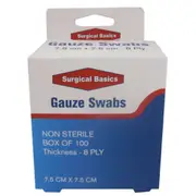 Surgical Basics Non Sterile Gauze Swabs 7.5cm X 7.5cm 100 Pack