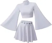 [RocailleCos] Princess Leia Cosplay Costume Adult Short White Dress Crop Top Skirt Suit Outfit for Women Girls Teen