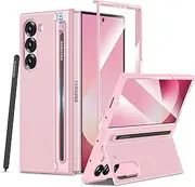 [Maxdara] for Z Fold 6 Case, Galaxy Z Fold 6 Case with S Pen Holder, Built-in Kickstand and Screen Protector Support Wireless Charging Shockproof Slim Phone Cover, Pink