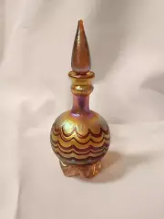 Gold Luster Perfume Bottle With Red Pulled Feather Design.