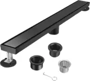18-Inch Linear Shower Drain with Tile Insert Matte Black Grate, Rectangle Floor