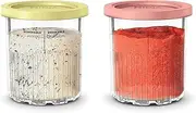 Creami Deluxe Pints 2 Pack, Compatible with NC500 Series Creami Deluxe Ice Cream Makers, Genuine Ninja Pint, BPA-Free & Dishwasher Safe, Color Lids, 1 Pint Each, Clear/Coral/Yellow, XSKPNTLD2​