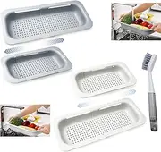 NDBOX 3 Pack Extendable Sink Colander with Cleaning Brush | Over The Sink Strainer | BPA-Free Plastic Basket | Heat Resistant to Dry Drain Pasta | Vegetable Fruits Wash and Dish Drainers