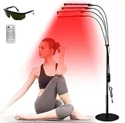 Funthy 4 Heads Red Light Lamp Floor Lamp 630 nm & 660 nm & 850 nm & 940 nm Infrared Lamp 192 LEDs Red Light with Gooseneck Adjustment & Timer Function Infarot Light Lamp for Body Pain Relief (Black)