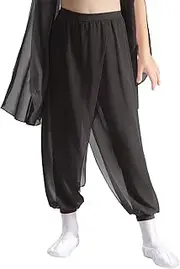 [Miutii] Kids Girls Split Chiffon Overlay Dance Pants Toursers for Belly Dancing Practice Stage Performance Dancewear