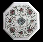 24" Modern White Marble Coffee Table Set Abalone Shell Floral Inlay Art Home Dec