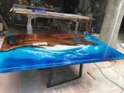 Ocean Epoxy Resin Table Top, Live Edge Wooden Epoxy Resin Dining Table Top Decor