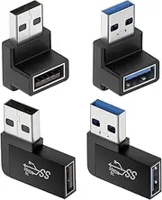 Jadebones 90 Degree USB 3.0 Adapter (4 Pack), Vertical Up and Down Angle, Horizontal Left and Right Angle USB Male to Female Extender Connector