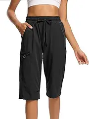 [DEVOROPA] Women's Hiking Long Shorts Knee Length Lightweight Quick Dry Cargo Athletic Bermuda Beach Shorts with Zipper Pockets